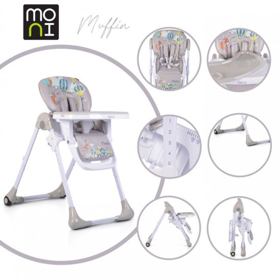 Καρέκλα Φαγητού Muffin Grey 3801005150687, Moni