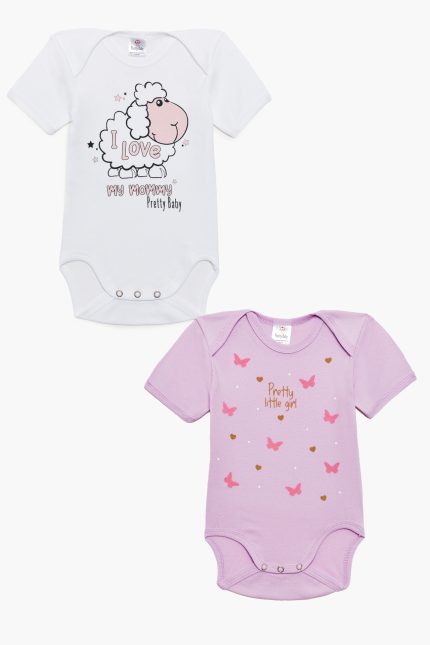 Βρεφικά Εσώρουχα Κορμάκια για Κορίτσι 2τμχ Mommy Λευκό-Ροζ Κοντό Μανίκι Βαμβακερά 100% - Pretty Baby