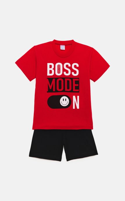 Πιτζάμα Παιδική Καλοκαιρινή Σετ 2 Τεμαχίων Boss για Αγόρι Κόκκινο-Μαύρο Ψιλή Πλέξη Υφάσματος, Βαμβακερό 100% - Pretty Baby