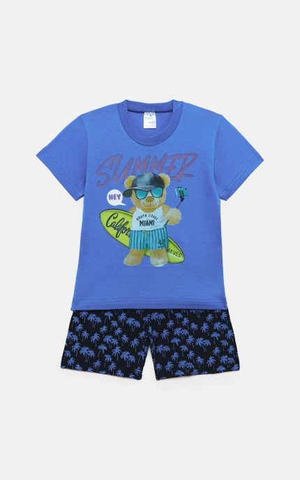 Πιτζάμα Παιδική Καλοκαιρινή Σετ 2 Τεμαχίων Summer για Αγόρι Μπλε Μαρίν Ψιλή Πλέξη Υφάσματος, Βαμβακερό 100% - Pretty Baby