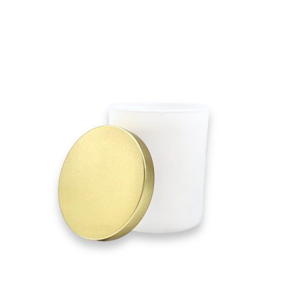 Γυάλινο Βαζάκι Λευκό-Χρυσό με Καπάκι (7,5x8,5cm) | GL43