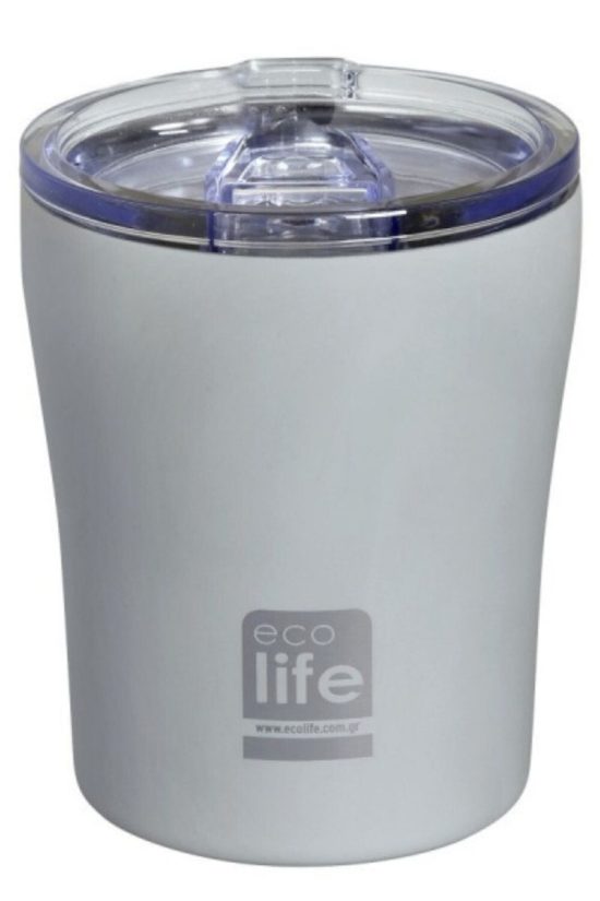 Ποτήρι Θερμός Γκρι (Matte) Coffee Thermos 300ml | Διαφανές Καπάκι - Ecolife