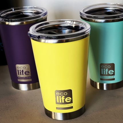 Ποτήρι Θερμός Yellow Coffee Thermos 370ml | Διαφανές Καπάκι - Ecolife