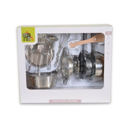 Moni Toys Σετ Παιδικά Κουζινικά 12τμχ Stainless Kitchen Lux E5 3801005600434 3+