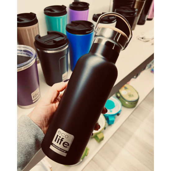 Μπουκάλι Θερμός Black Thermos 500ml | Bamboo Lid