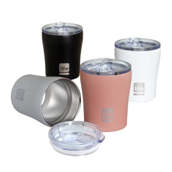 Ποτήρι Θερμός Γκρι (Matte) Coffee Thermos 300ml | Διαφανές Καπάκι - Ecolife