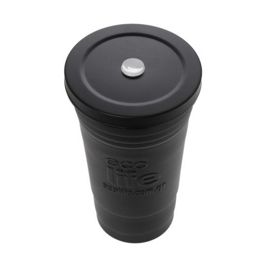 Ποτήρι Θερμός Black Thermos Cup 480ml | Ανοξείδωτο Καλαμάκι 5208009001652 - Ecolife