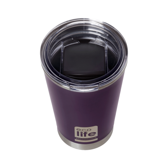 Ποτήρι Θερμός Dark Purple Coffee Thermos 370ml | Διαφανές Καπάκι 5208009001928 - Ecolife