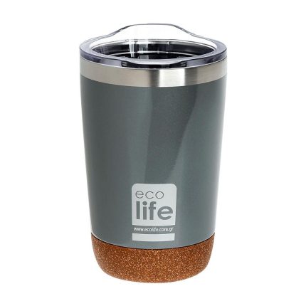 Ποτήρι Θερμός Light Grey (Cork Bottom) Coffee Thermos 370ml | Διαφανές Καπάκι - Ecolife