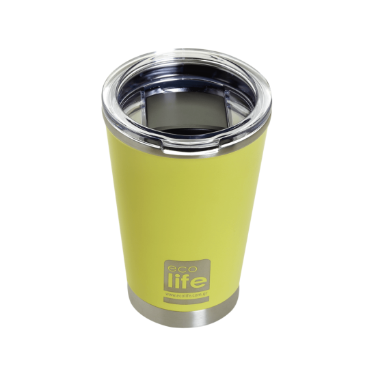 Ποτήρι Θερμός Yellow Coffee Thermos 370ml | Διαφανές Καπάκι - Ecolife