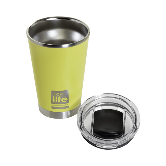 Ποτήρι Θερμός Yellow Coffee Thermos 370ml | Διαφανές Καπάκι - Ecolife