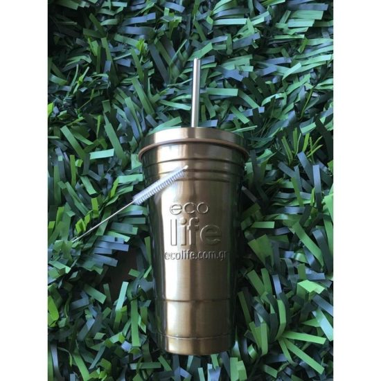 Ποτήρι Θερμός Bronze Thermos Cup 480ml | Ανοξείδωτο Καλαμάκι 5208009001485 - Ecolife