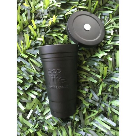 Ποτήρι Θερμός Black Thermos Cup 480ml | Ανοξείδωτο Καλαμάκι 5208009001652 - Ecolife