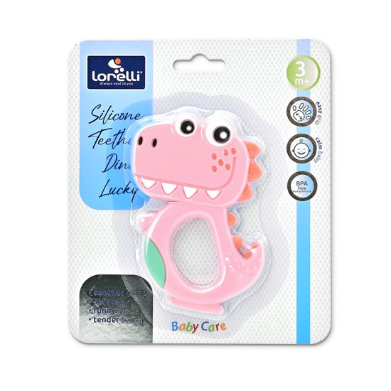 Lorelli Μασητικός Οδοντοφυΐας Σιλικόνης Dino Lucky Pink 3m+ 10210820002