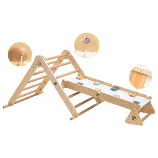 Ξύλινο Παιχνίδι Αναρρίχησης Με Ράμπα Montessori Climbing Pikler Triangle 3in1 PH13G026 3801005601257 - Moni Toys