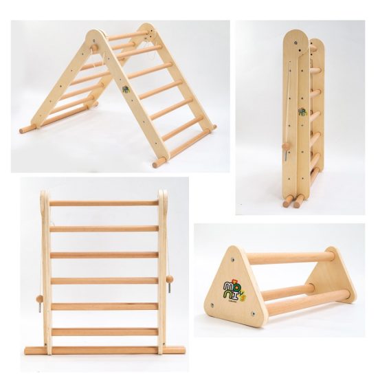 Ξύλινο Παιχνίδι Αναρρίχησης Με Ράμπα Montessori Climbing Pikler Triangle 3in1 PH13G026 3801005601257 - Moni Toys