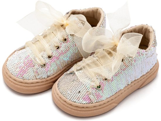 Babywalker Βαπτιστικό Δετό Sneaker από Ύφασμα Παγέτα EXC5882 Nude