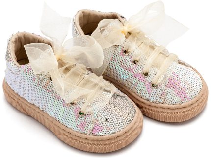 Babywalker Βαπτιστικό Δετό Sneaker από Ύφασμα Παγέτα EXC5882 Nude