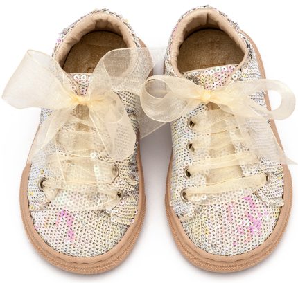 Babywalker Βαπτιστικό Δετό Sneaker από Ύφασμα Παγέτα EXC5882 Nude