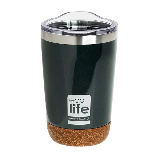 Ποτήρι Θερμός Dark Green (Cork Bottom) Coffee Thermos 370ml | Διαφανές Καπάκι 5208009001911 - Ecolife